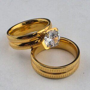 Vintage Cubic Zirconium Solitaire Engagement Wedding Ring Set 18k Gold Plated s6